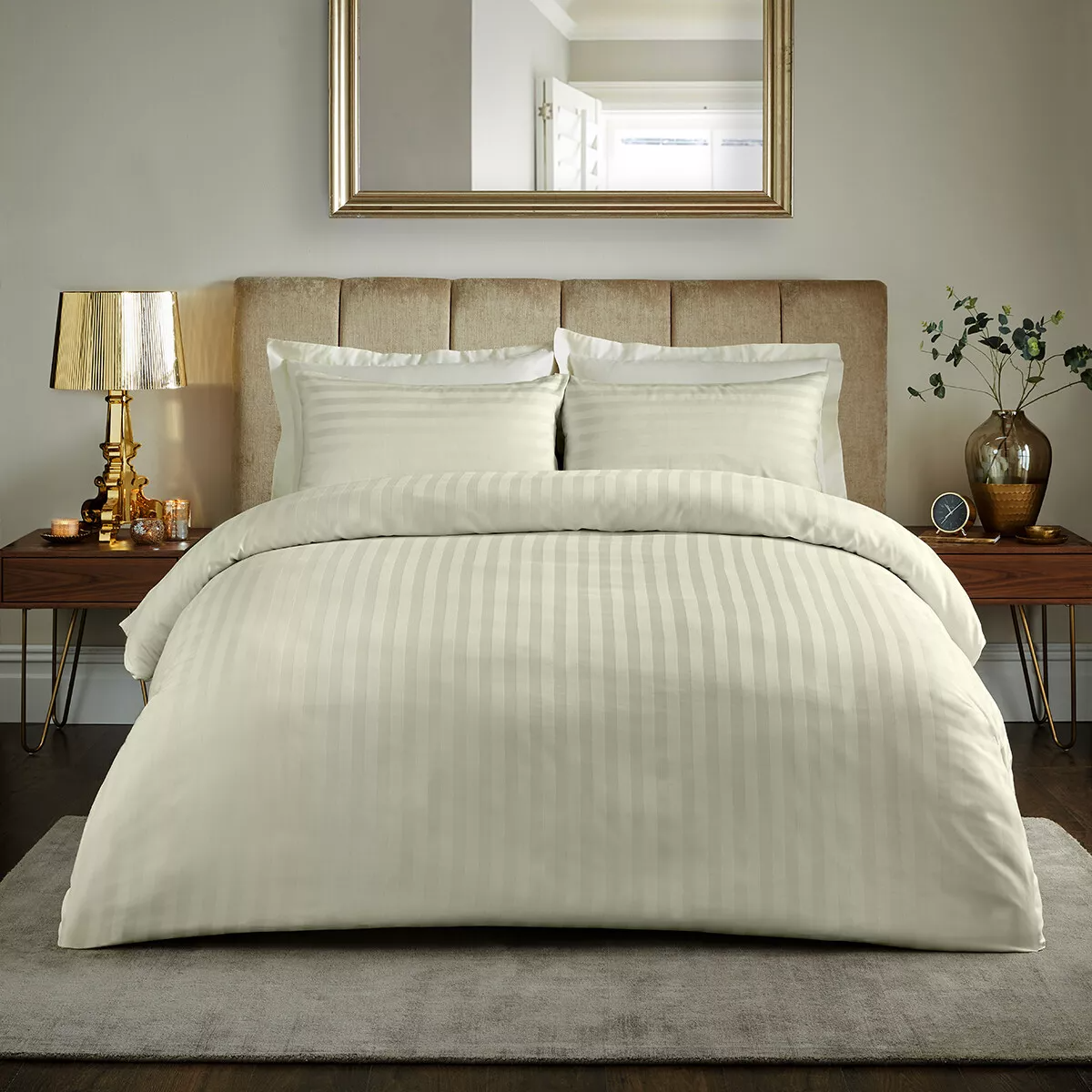 Soft 60S 100%Cotton 1cm Stripe Duvet Cover Set Hotel Linen Flat Fitted Cotton Bed Sheet Set