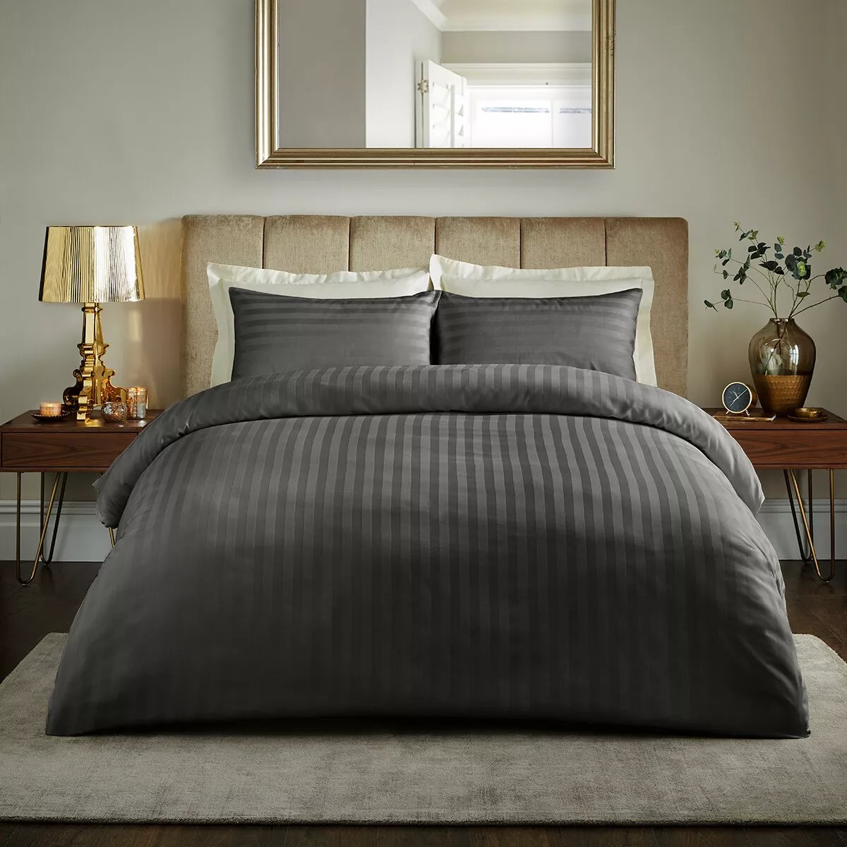 Soft 60S 100%Cotton 1cm Stripe Duvet Cover Set Hotel Linen Flat Fitted Cotton Bed Sheet Set