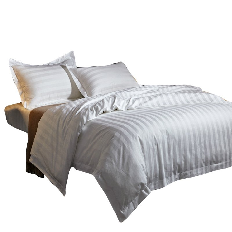 Soft 60S 100%Cotton 1cm Stripe Duvet Cover Set Hotel Linen Flat Fitted Cotton Bed Sheet Set
