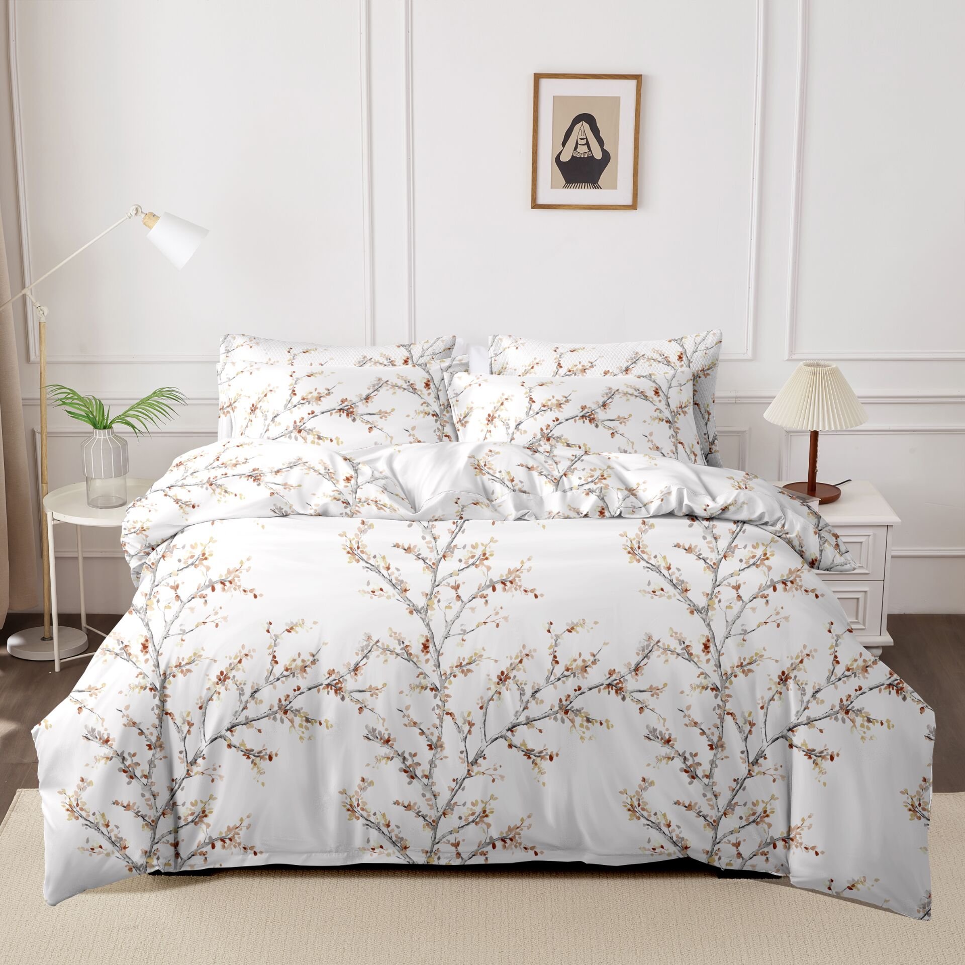3 pieces white home textiles printed polyester pillow shams bed sheet set supplier