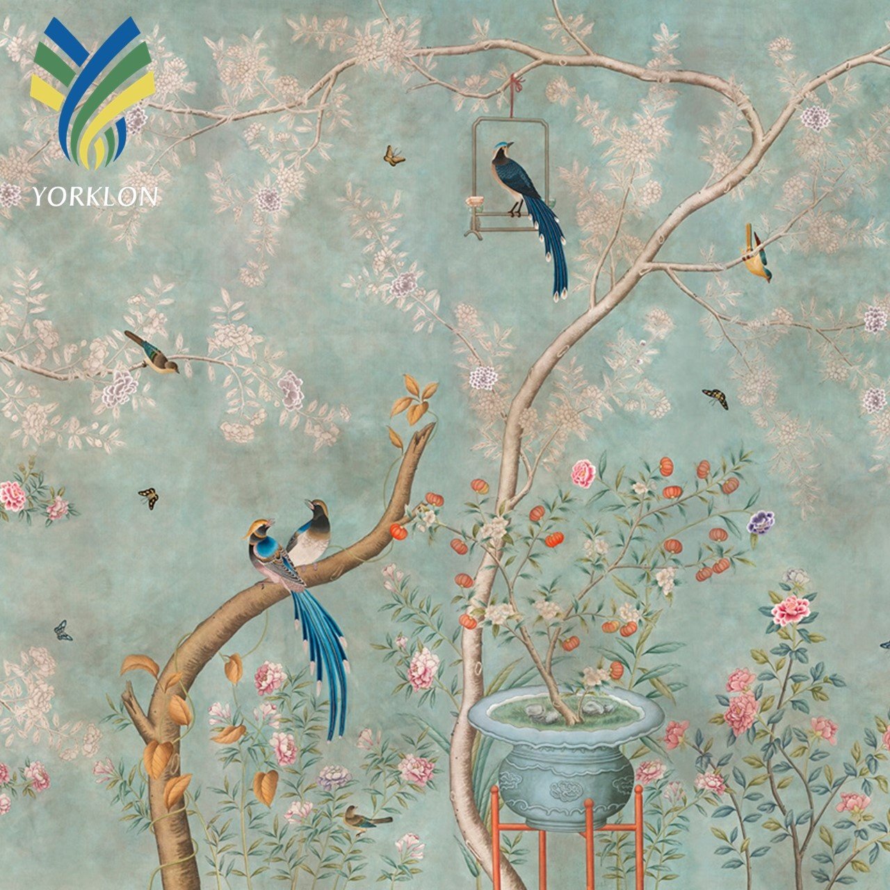 Custom Printing Living Room Home Decoration Wall Paper Silk Chinoiserie Embroidery Hand Painted 3D Mural Wallpaper For Walls