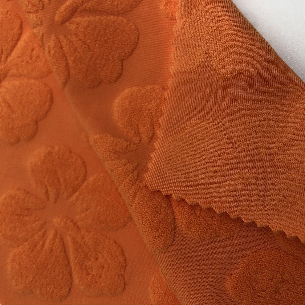 xinxian OEM ODM soft flowery terry fabric jacquard for swimwear bikini beachwear nylon 4 way stretch flowers textile