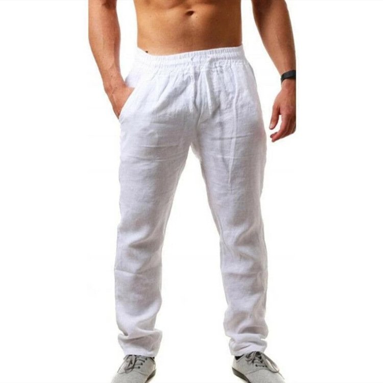 Men's Long Pants Linen Trousers Loose Lightweight Casual Yoga Beach Casual Cotton Linen Straight Breathable Streetwear Trousers