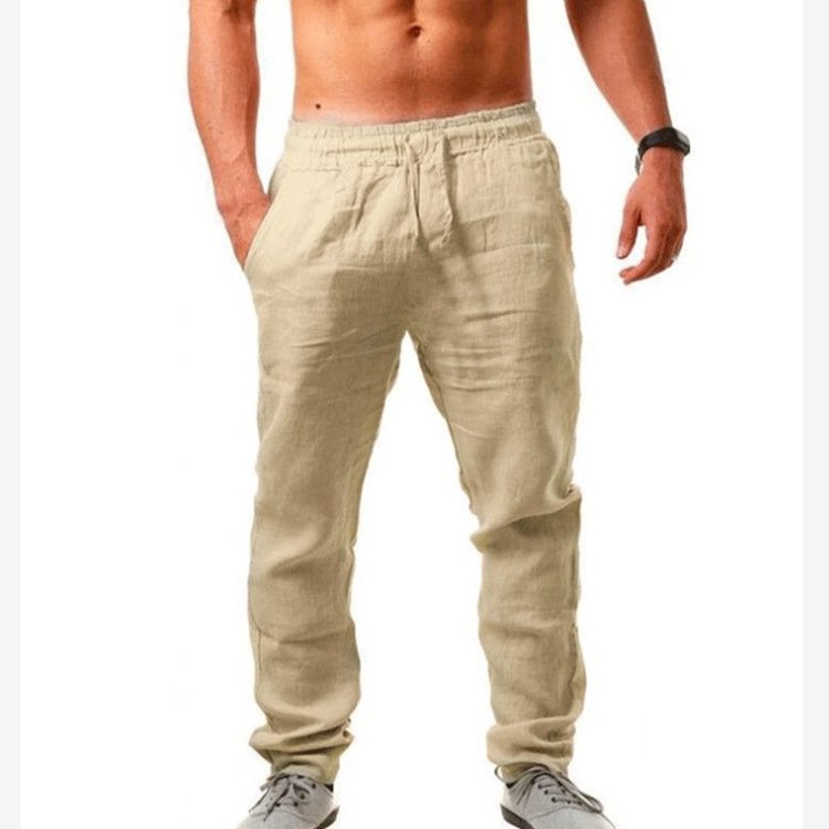 Men's Long Pants Linen Trousers Loose Lightweight Casual Yoga Beach Casual Cotton Linen Straight Breathable Streetwear Trousers