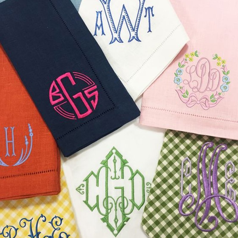 Embroidery Napkin Cloth Napkins with Logo Custom Embroidered Monogrammed Hemstitch Linen White Handmade Customized Logo Europe