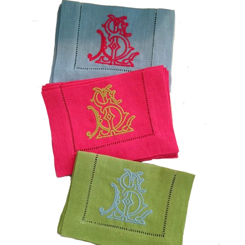 Embroidery Napkin Cloth Napkins with Logo Custom Embroidered Monogrammed Hemstitch Linen White Handmade Customized Logo Europe