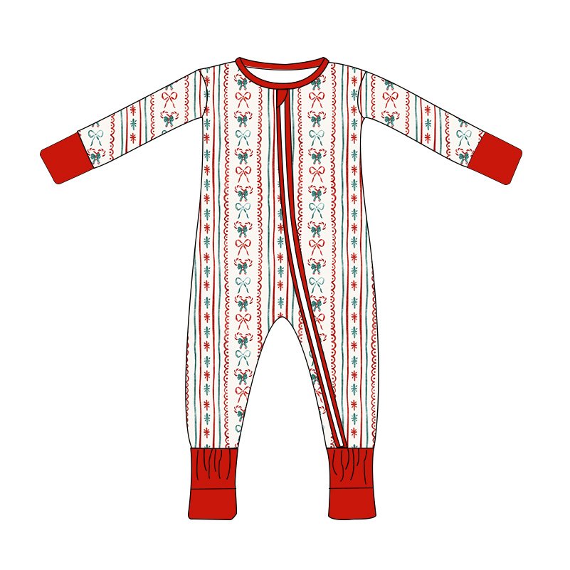 Wholesale Christmas Kids Clothing Bamboo Zipper Sleeper Pajama Set Custom Christmas Print Bamboo Clothes For Baby Girls Boys