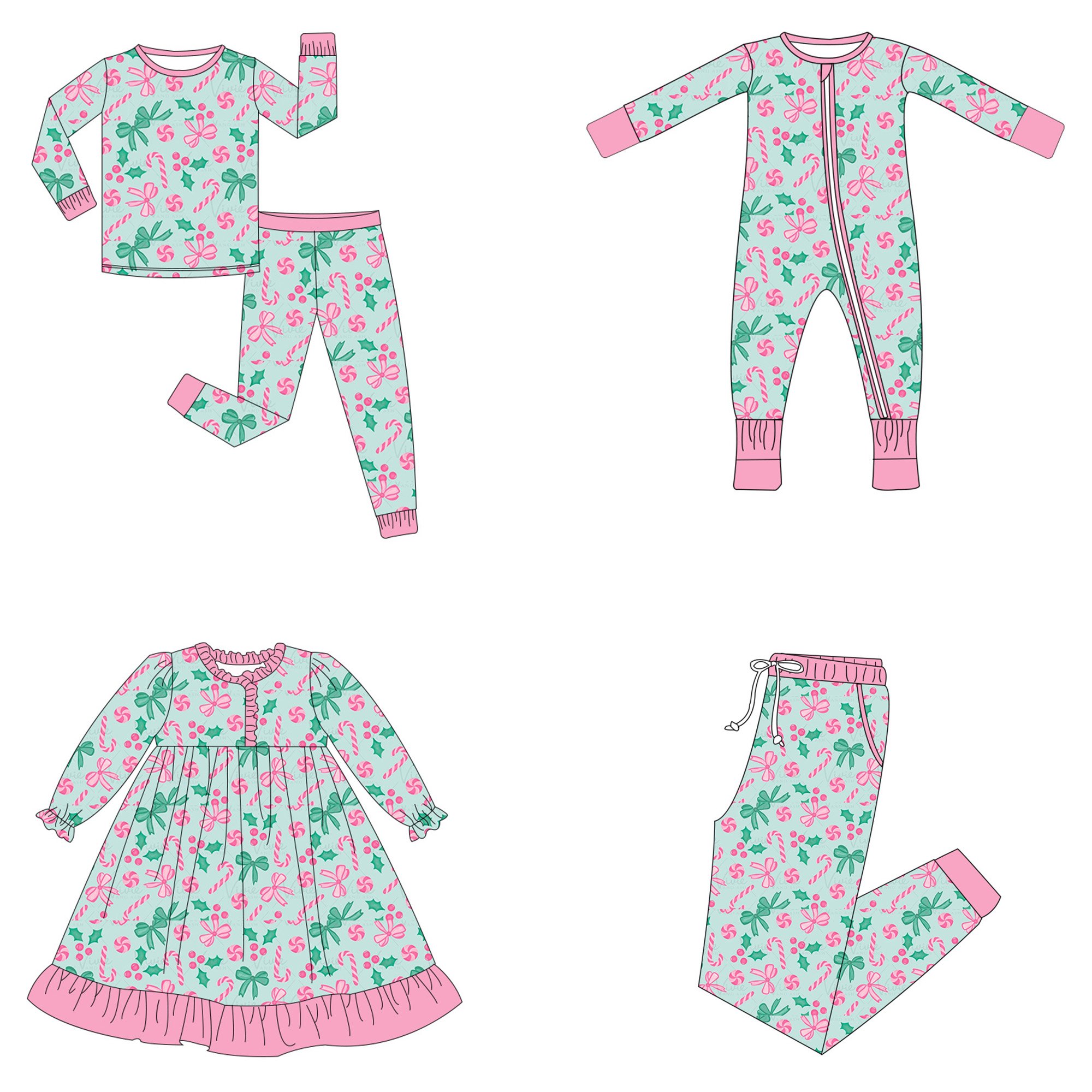 Wholesale Christmas Kids Clothing Bamboo Zipper Sleeper Pajama Set Custom Christmas Print Bamboo Clothes For Baby Girls Boys