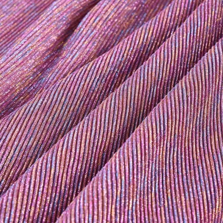 Lurex 100% Polyester Shine Glitter Metallic Composite Knit Bonded Pleated Fabric for Garments