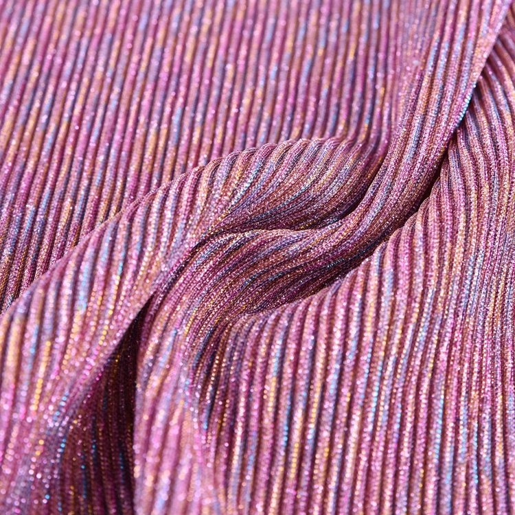 Lurex 100% Polyester Shine Glitter Metallic Composite Knit Bonded Pleated Fabric for Garments