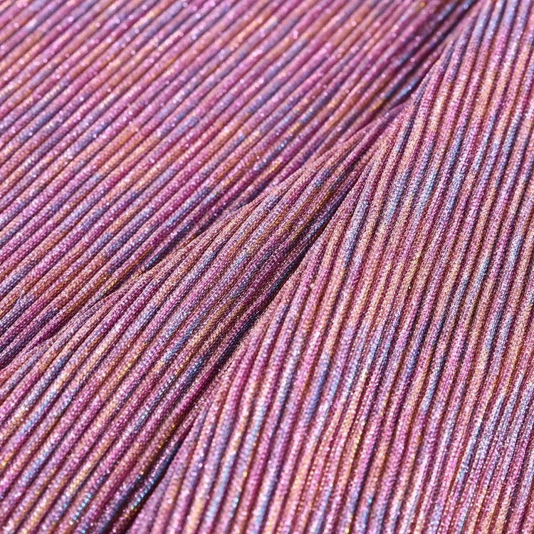 Lurex 100% Polyester Shine Glitter Metallic Composite Knit Bonded Pleated Fabric for Garments