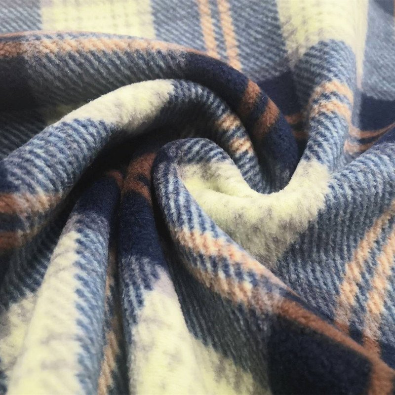 Plaid 100% polyester fabric 4 way stretch check two layered printed bonded knit fabric polar fleece fabric printed polyester