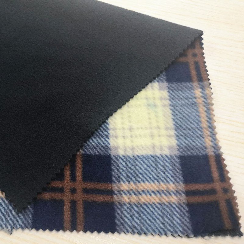 Plaid 100% polyester fabric 4 way stretch check two layered printed bonded knit fabric polar fleece fabric printed polyester