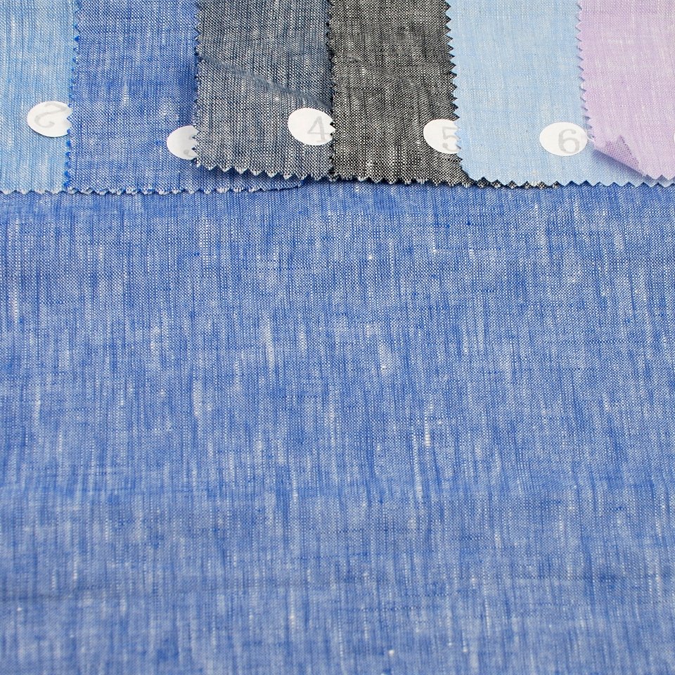 European two tone yarn dyed chambray style wearable 100 natural pure linen shirt fabric for men