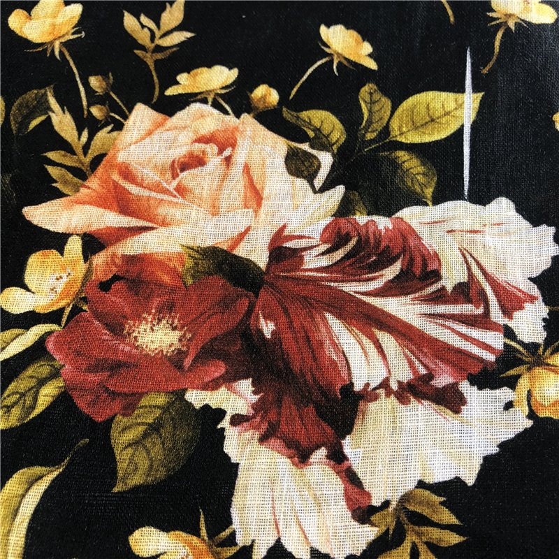 Flower linen Mango design Custom Digital Printed 100% Linen fabric for garment 110/140/180GM