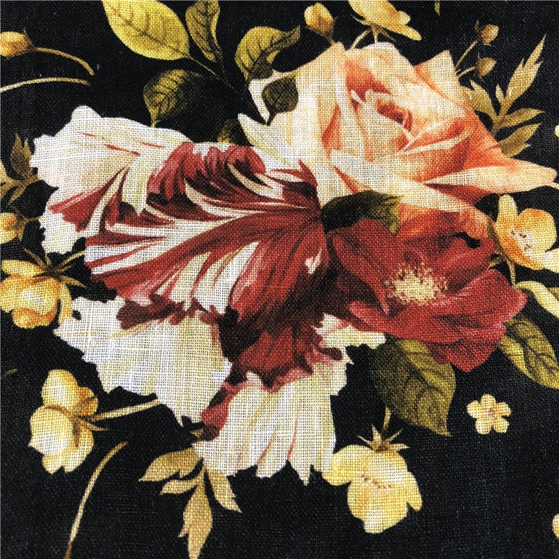 Flower linen Mango design Custom Digital Printed 100% Linen fabric for garment 110/140/180GM