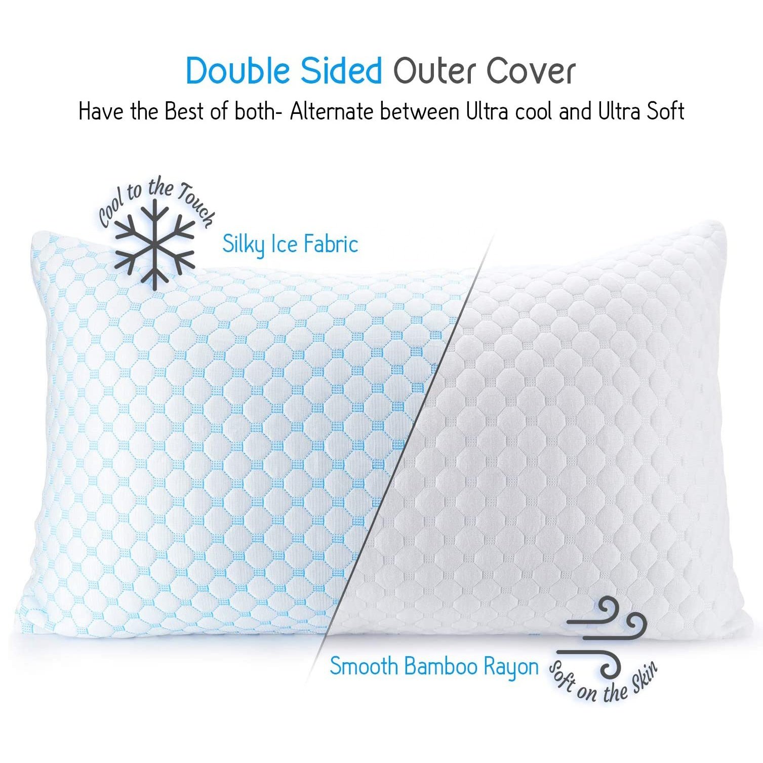 Adjustable 2 in 1 cool & warm gel Cool shredded memory foam pillow bamboo gel shredded Pillow with polyester fiber blending
