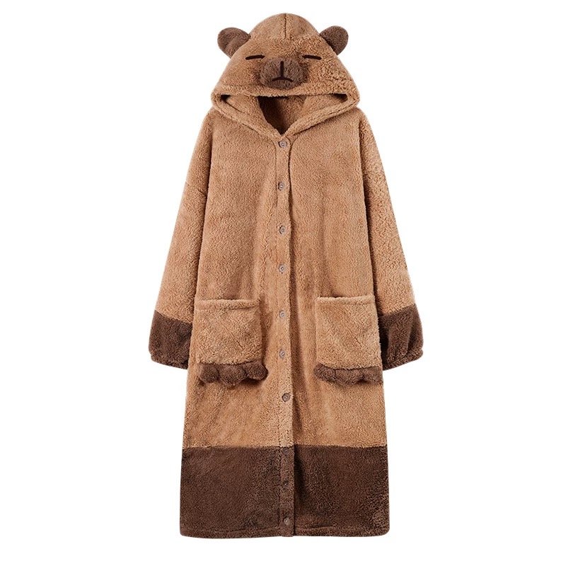 Animals Customized High Quality Flannel Velvet Soft Hand-feel Christmas Hoodie Warm Fiber Pajamas Robe Sleepwear Set Long Romper
