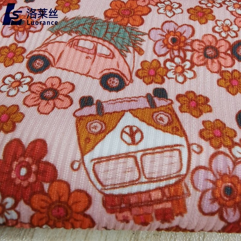 custom design digital print polyester spandex 2x2 rib knit fabric