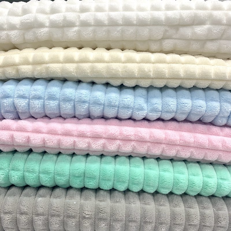 Wholesale polyester jacquard flannel minky plush stripe fleece fabric for jacquard flannel blanket