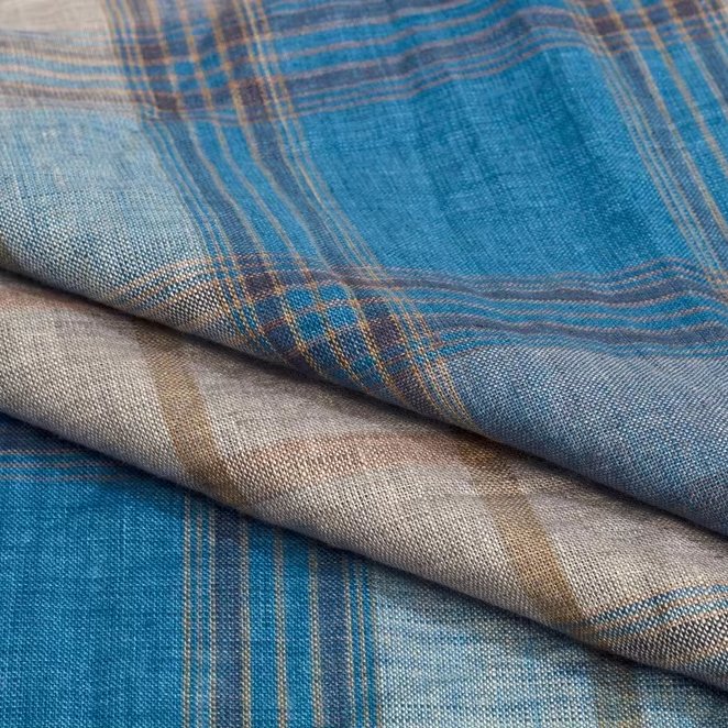 #8508 Sample order Eco friend new design french 100%linen fabric check plaid linen fabric for garment