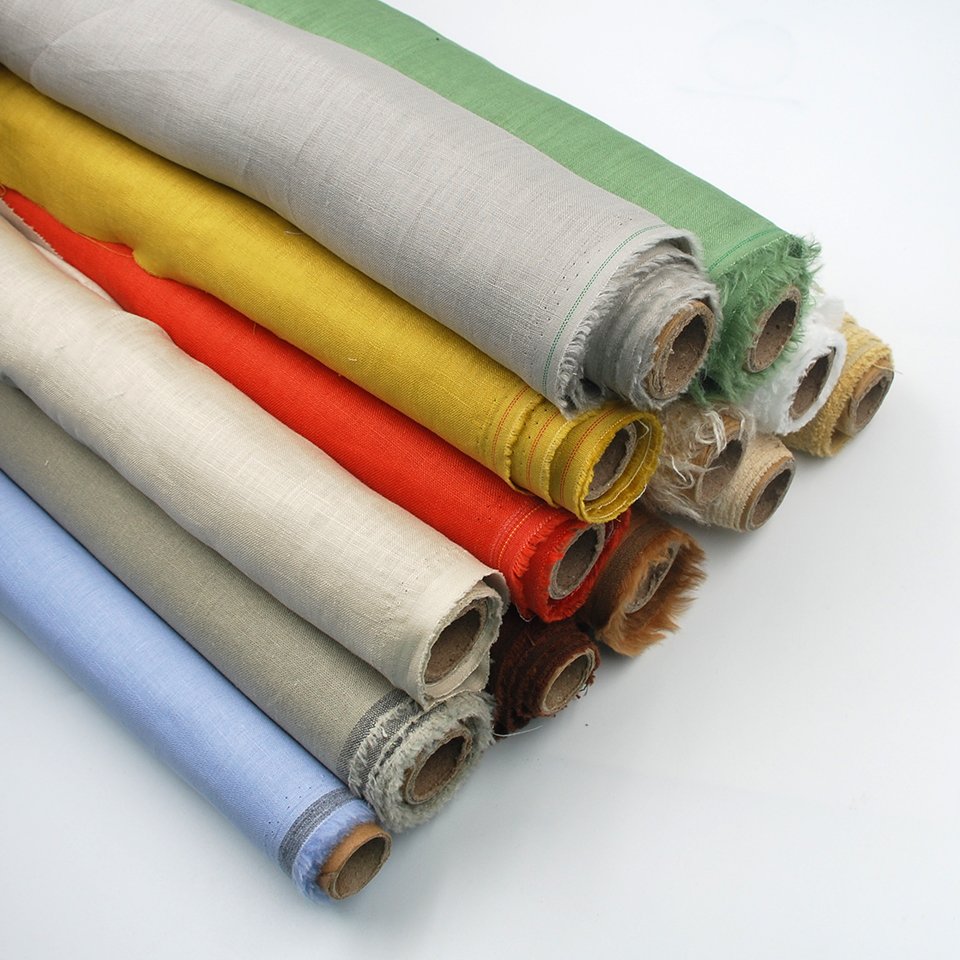 Wholesale High Quality solid color Natural 100% organic Green Pure Linen Fabric For Garments Clothing