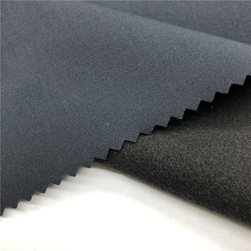 T800 100% Stretch Jacquard Plaid 2-Layer Bonded Brushed Fleece Outdoor Soft Shell Fabric Waterproof Ripstop Style for Jackets