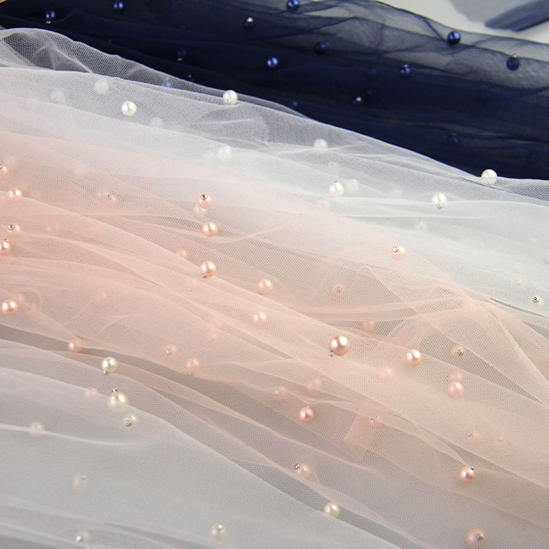Custom colorful pearl beaded tulle for bridal 3D lace fabric, support multiple colors production
