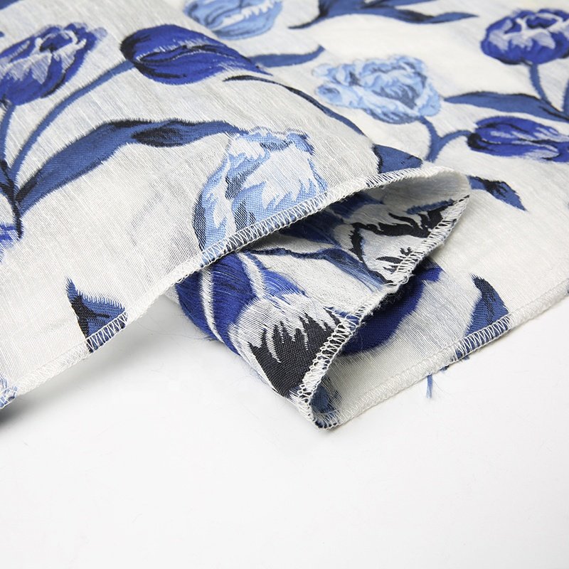 KEER Factory Custom Wholesale TDA15NE-L hot sale poly linen flower woman fashion dress jacquard fabric