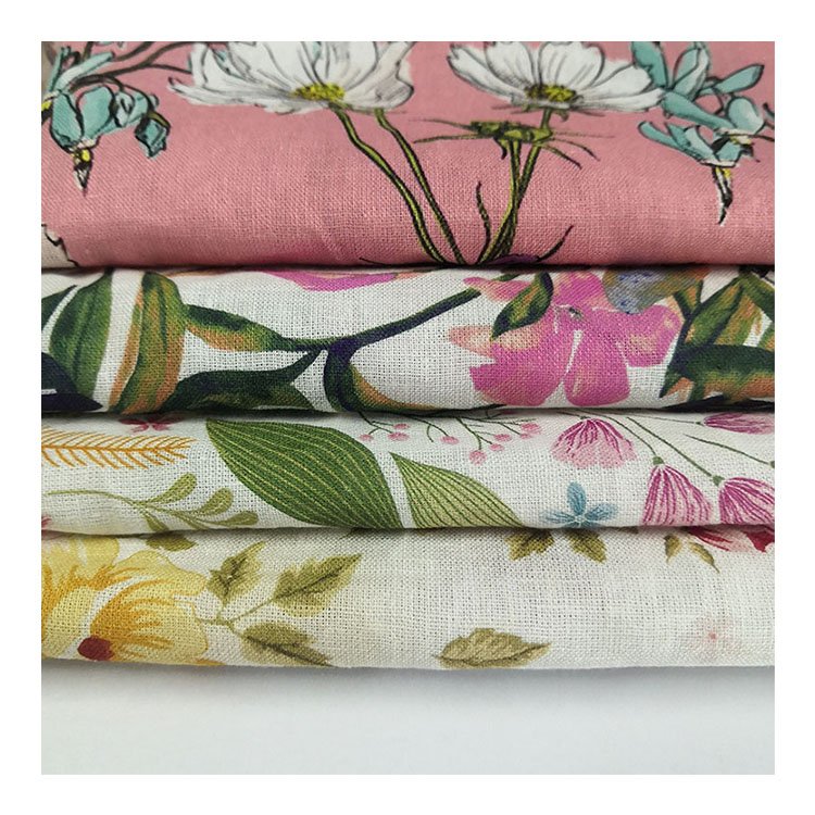 Breathable fabrics No MOQ Custom Your Own Design Print Cotton Linen Fabric