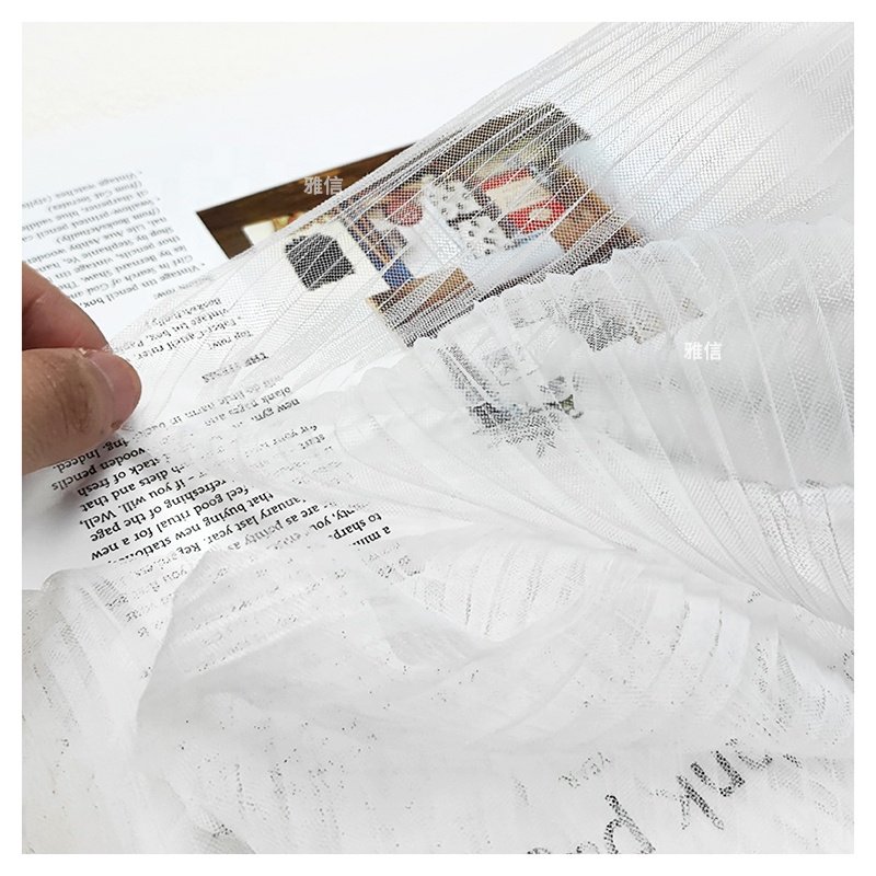Good Price Polyester Pleated Elastic Wrinkle Pure White Tulle Mesh Fabrics for Clothing Wedding Dress