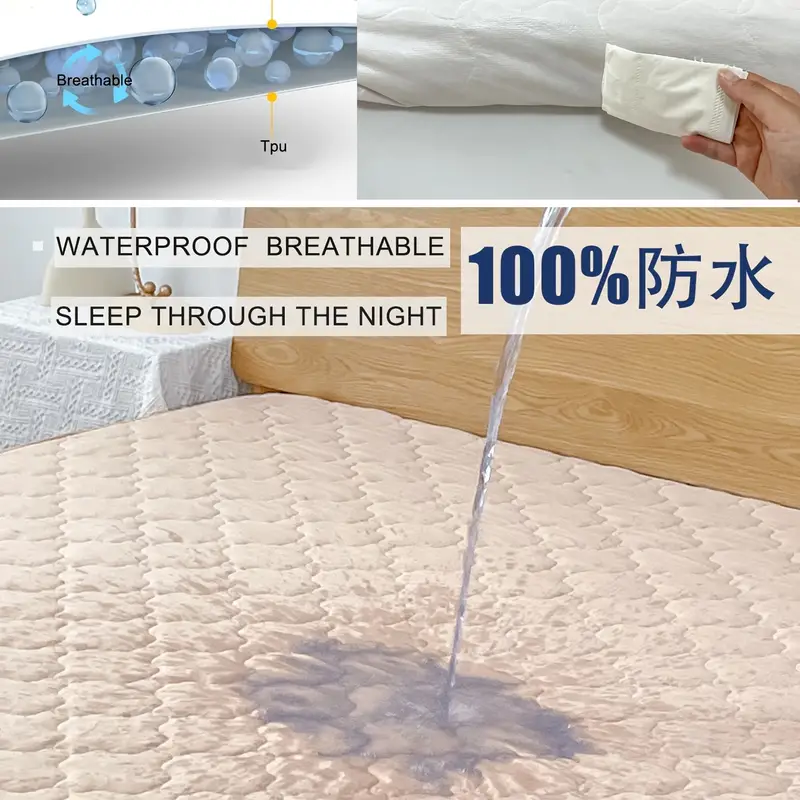 1pc Quilting Microfiber Waterproof Fitted Mattress Protector,Breathable and Soft Mattress Fitted Cover, Bed Sheet Cover
