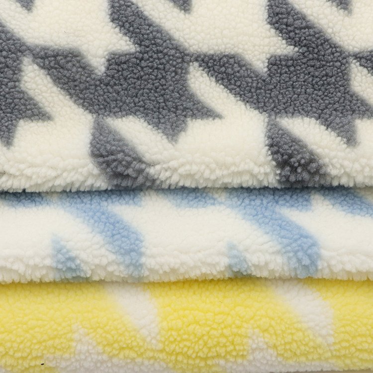 Houndstooth Design Sherpa Fleece Super Soft Printing 100% Polyester Fabric For Jacket