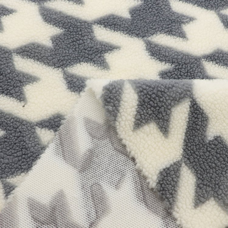 Houndstooth Design Sherpa Fleece Super Soft Printing 100% Polyester Fabric For Jacket