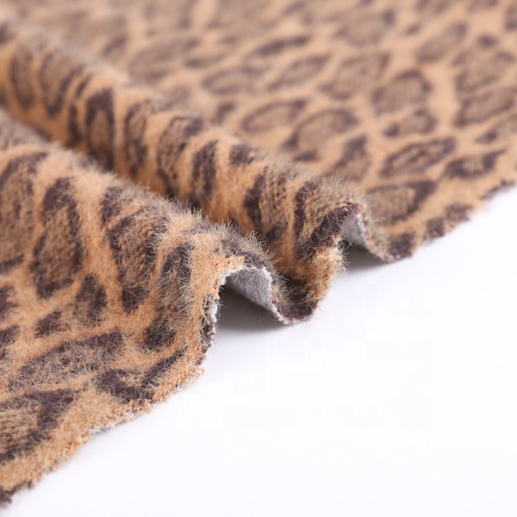 Wholesale leopard pattern jacquard knit fleece fabric polyester nylon hacci sweater fabric