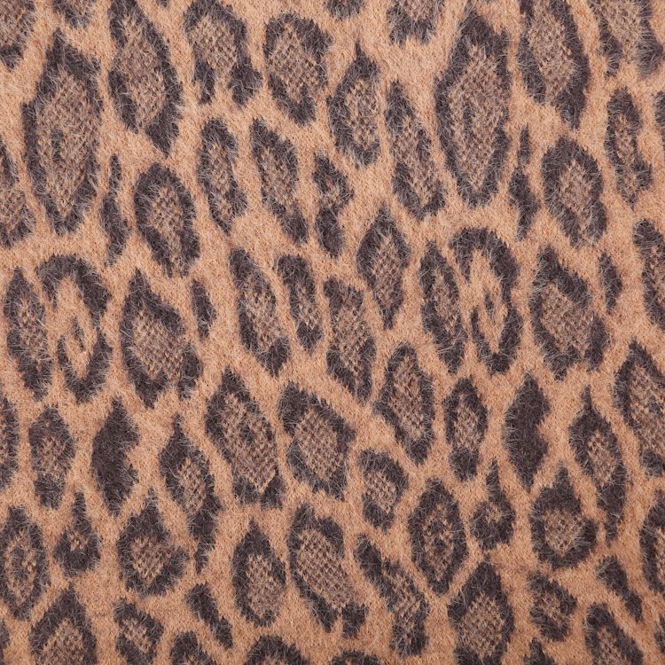 Wholesale leopard pattern jacquard knit fleece fabric polyester nylon hacci sweater fabric