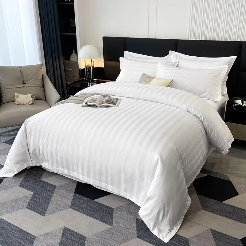 White Grey Stripe Premium Hotel Bedding Set Double Queen Super King Soft Comfortable Duvet Cover Flat_Fitted Sheet Pillowcases