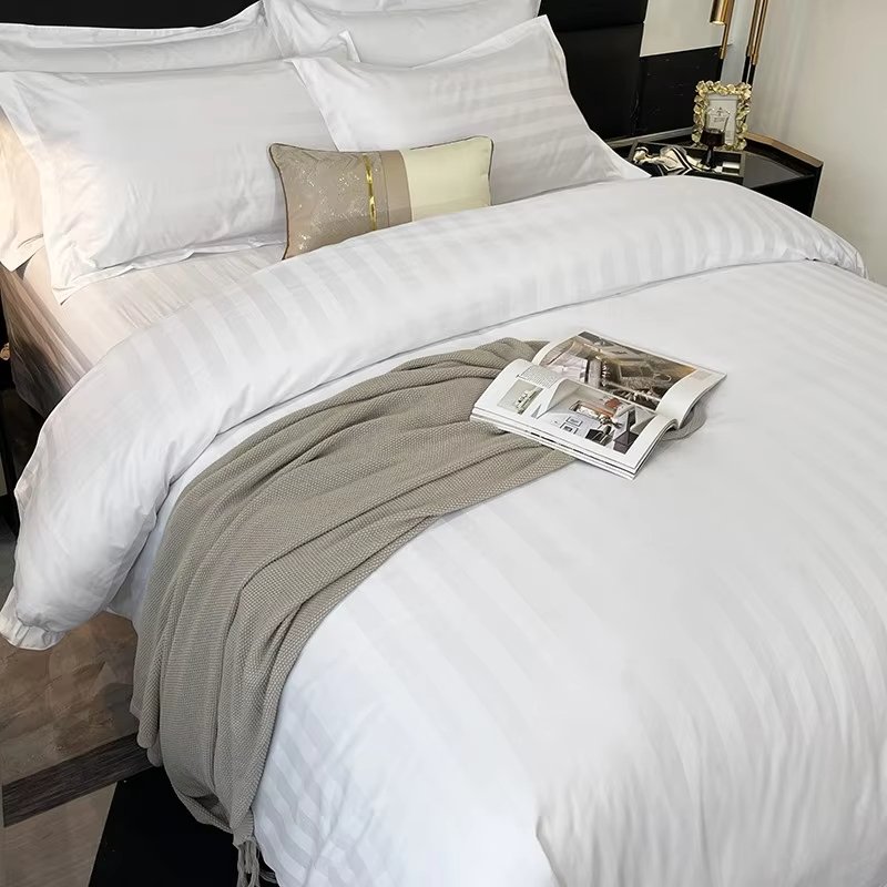 White Grey Stripe Premium Hotel Bedding Set Double Queen Super King Soft Comfortable Duvet Cover Flat_Fitted Sheet Pillowcases