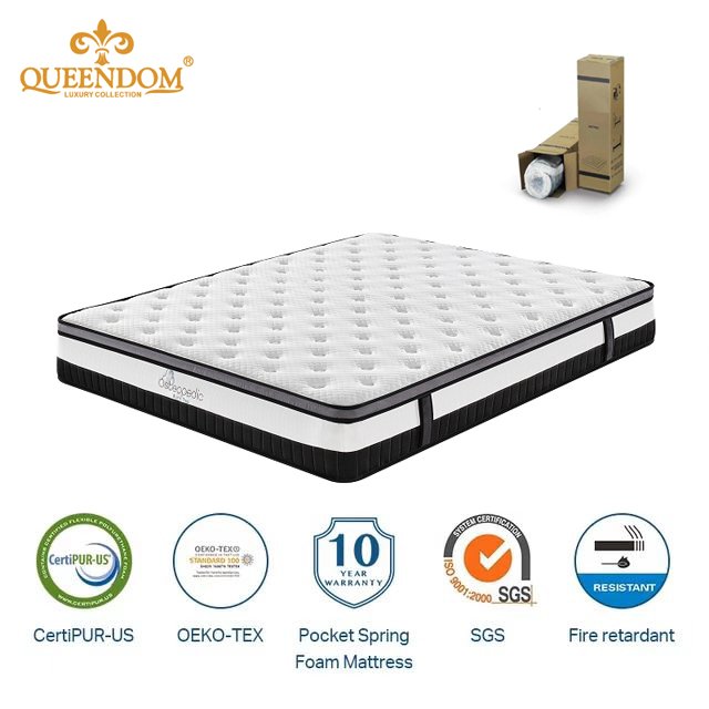 China best hot sell coil memory foam roll in a box 5 zone pocket spring mattress