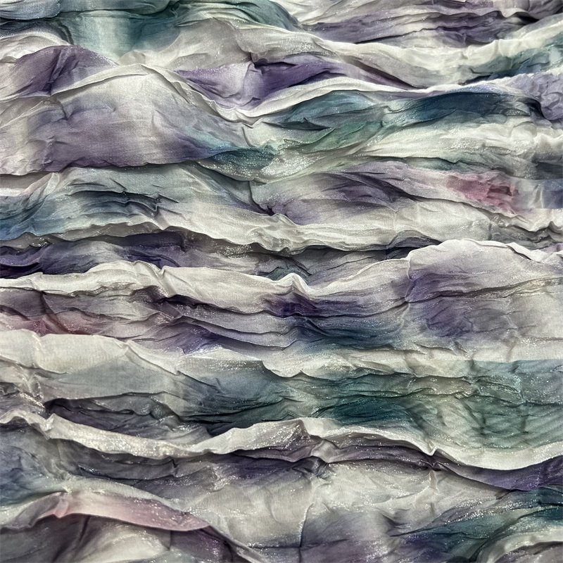 High Quality 100% Polyester Fabric Liquid Very Lightweight Gradient Customized Color Printed High Density Silk Organza Fabric