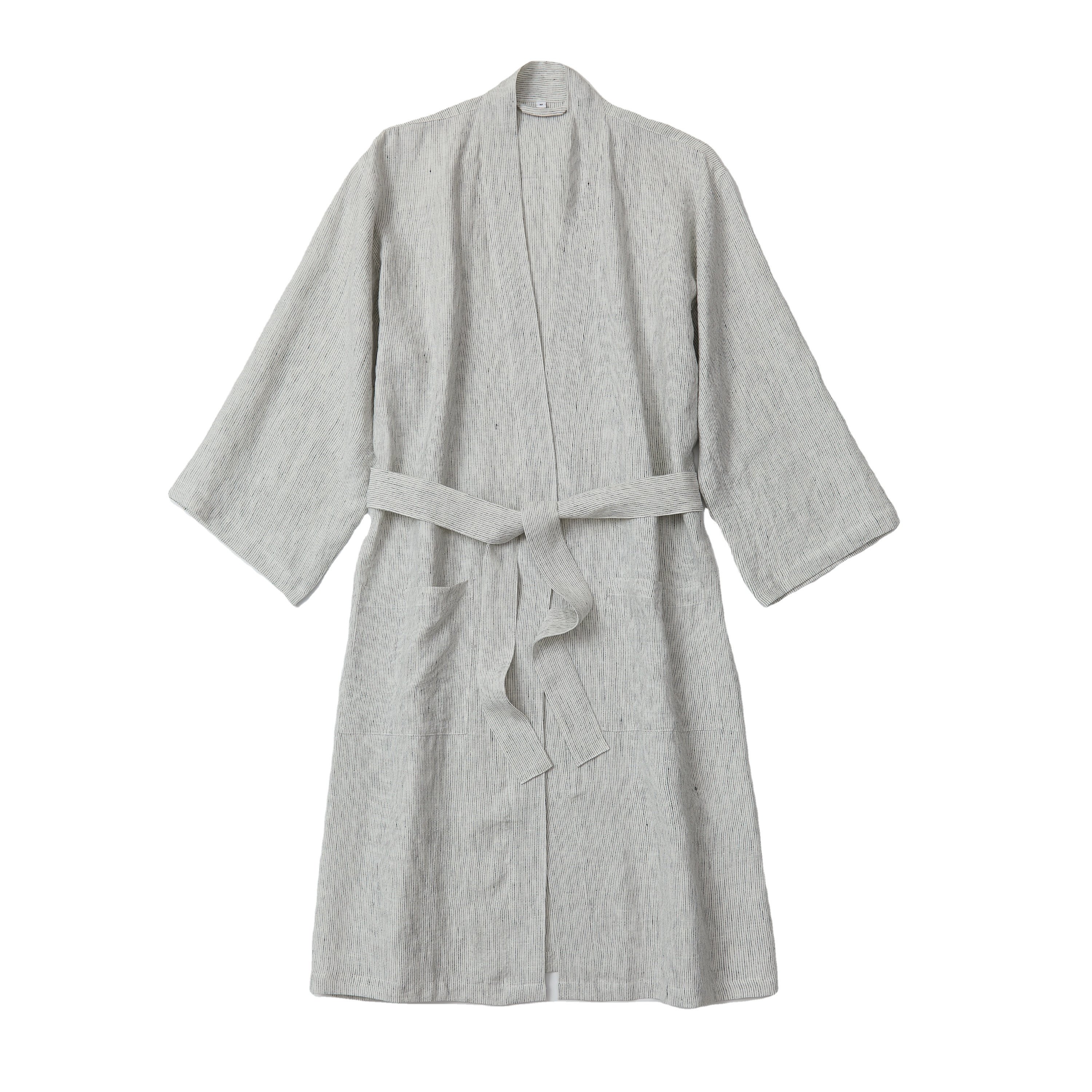 high quality striped kimono linen mustard short sleeve womens ladies faux 100%linen long robes