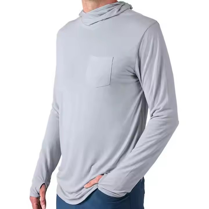Custom Logo Long Sleeve Hooded Anti-bacterial Performance Fishing Shirts Quick Dry Thumb Hole Bamboo Fiber Fishing Shirts
