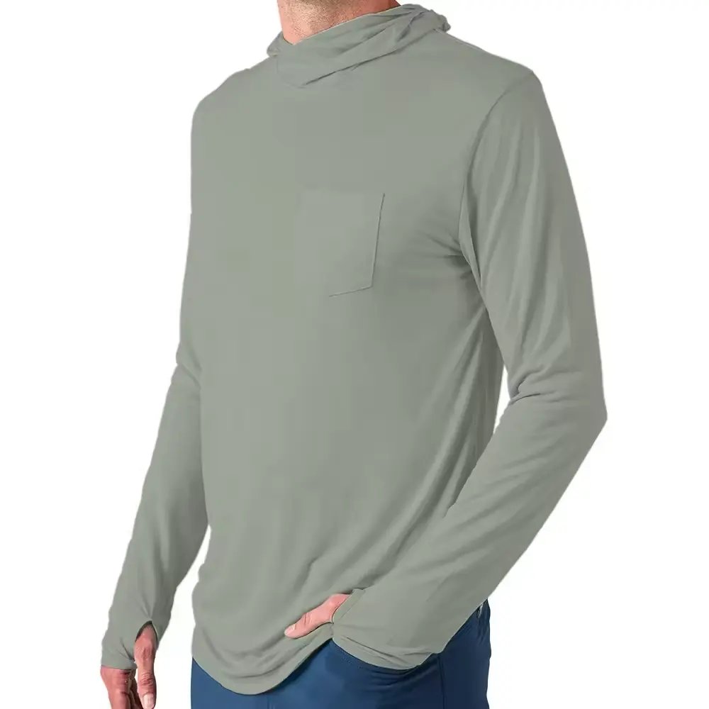 Custom Logo Long Sleeve Hooded Anti-bacterial Performance Fishing Shirts Quick Dry Thumb Hole Bamboo Fiber Fishing Shirts