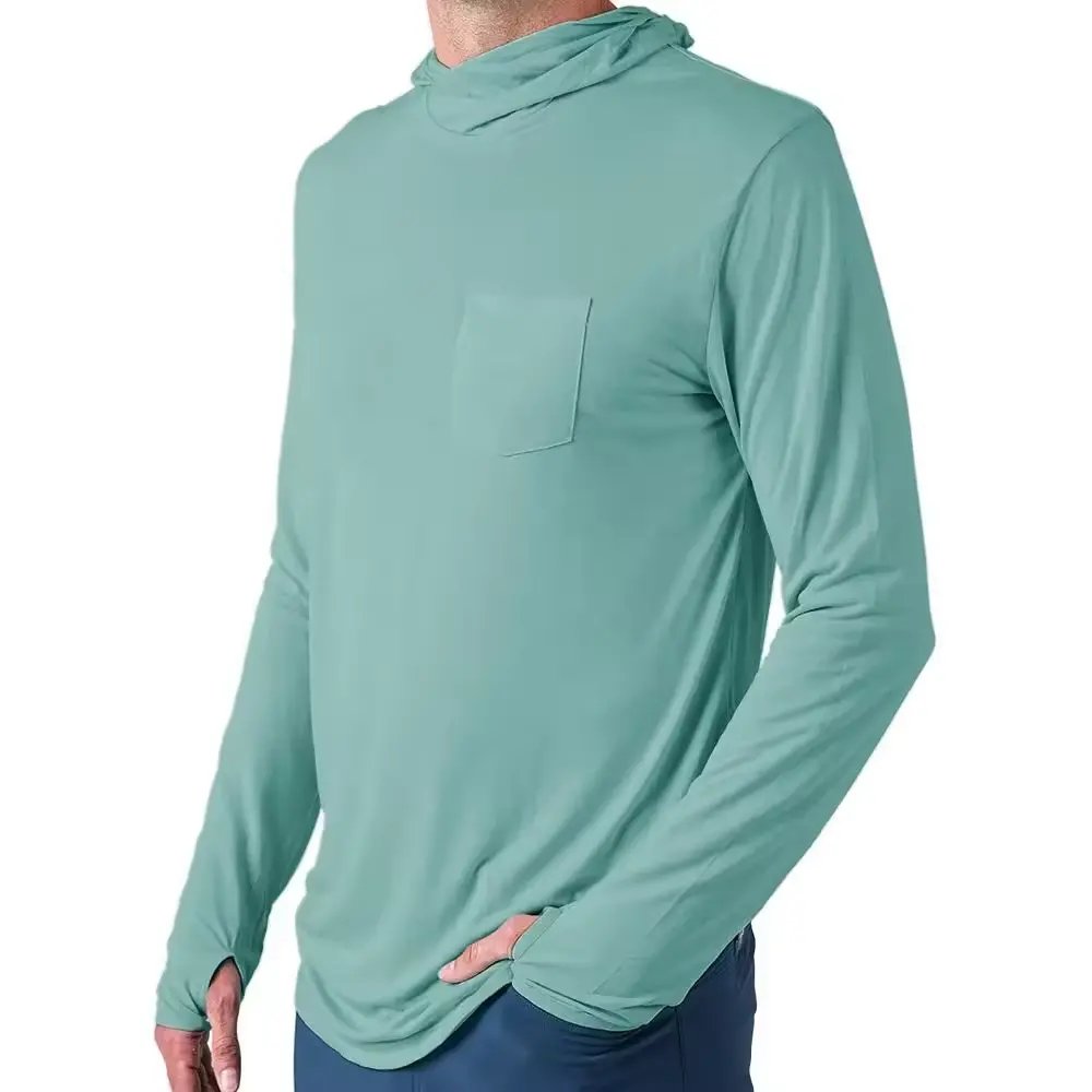 Custom Logo Long Sleeve Hooded Anti-bacterial Performance Fishing Shirts Quick Dry Thumb Hole Bamboo Fiber Fishing Shirts