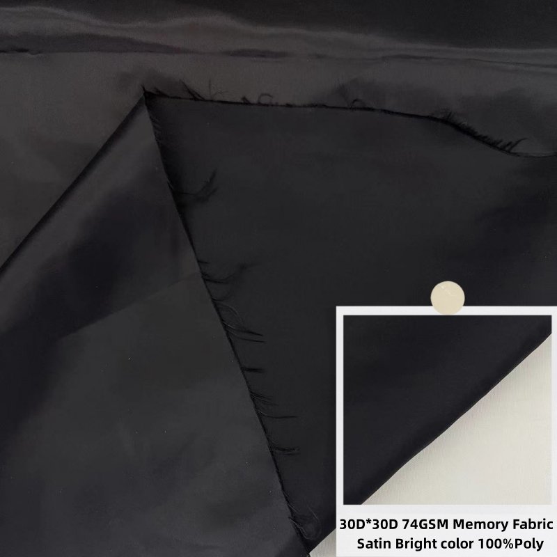 Customized color Textile 30D satin Bright black Smooth waterproof 100Poly Imitate Memory Fabric