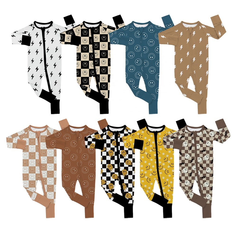 Unisex Onesie Custom Print Bamboo Fabric Baby Clothes Wholesale Toddler Baby Zipper Pajamas