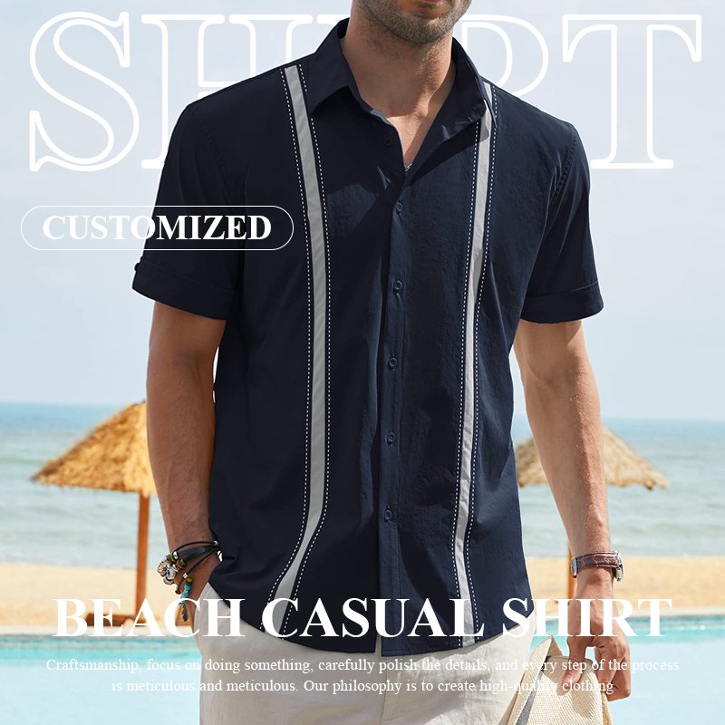 Shinesia Clothing Cotton Linen Shirt Manufacturers Custom High Quality Short Sleeves Embroidered Men Summer Casual Poplin Fabric