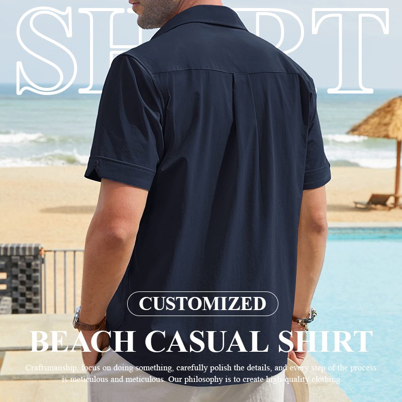 Shinesia Clothing Cotton Linen Shirt Manufacturers Custom High Quality Short Sleeves Embroidered Men Summer Casual Poplin Fabric