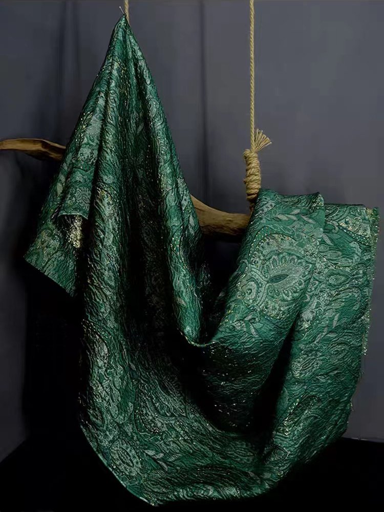 green color jacquard fabric tote bag brocade fabric