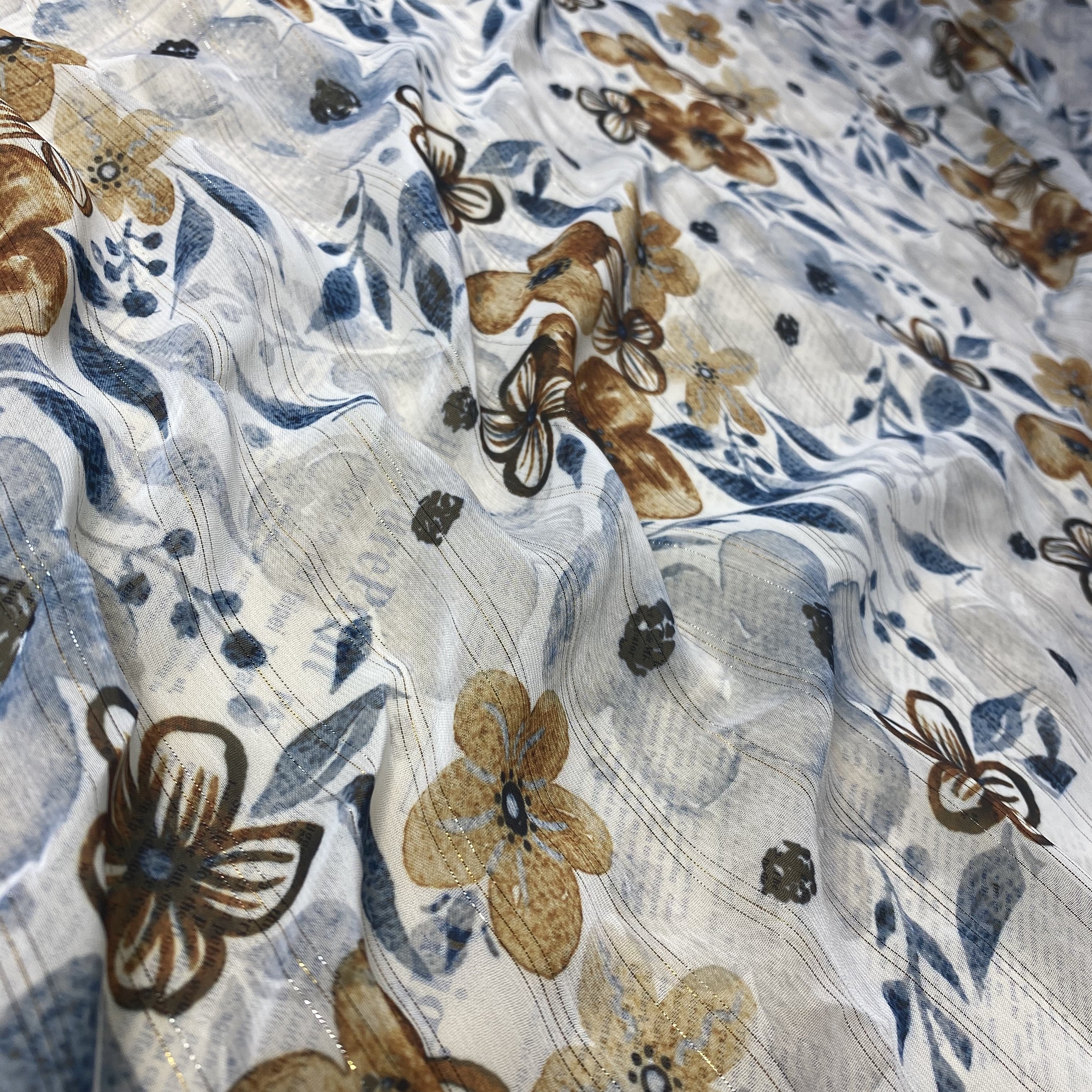 2021 new fashion woven polyester flower printing design lurex chiffon fabrics for garments